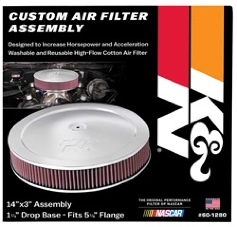 K&N 14in Red Custom Air Cleaner Assembly - 5.125in ID x 14in OD x 2.75in H x 1.25in Drop Base K&N Engineering Air Filters - Direct Fit