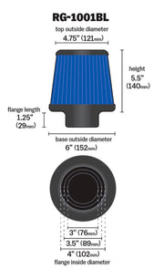 K&N Universal Air Filter Chrome Round Tapered Blue - 4in Flange ID x 1.125in Flange Length x 5.5in H K&N Engineering Air Filters - Universal Fit