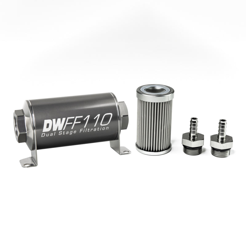 DeatschWerks Stainless Steel 5/16in 10 Micron Universal Inline Fuel Filter Housing Kit (110mm) DeatschWerks Fuel Filters