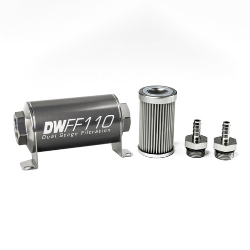 DeatschWerks Stainless Steel 5/16in 10 Micron Universal Inline Fuel Filter Housing Kit (110mm) DeatschWerks Fuel Filters