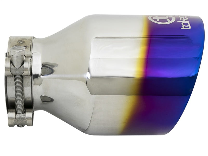 aFe Takeda 304 Stainless Steel Clamp-On Exhaust Tip 2.5in. Inlet / 4.5in. Outlet - Blue Flame aFe Tips