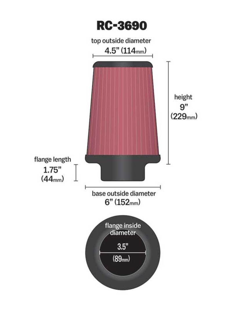 K&N Universal Chrome Filter 3 1/2 inch ID FLG / 6 inch Bottom / 4 1/2 inch CR / 9 inch Length K&N Engineering Air Filters - Universal Fit