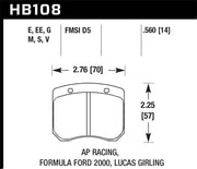 Hawk AP Racing/FF 2000 14mm DTC-60 Rear Race Brake Pads Hawk Performance Brake Pads - Racing