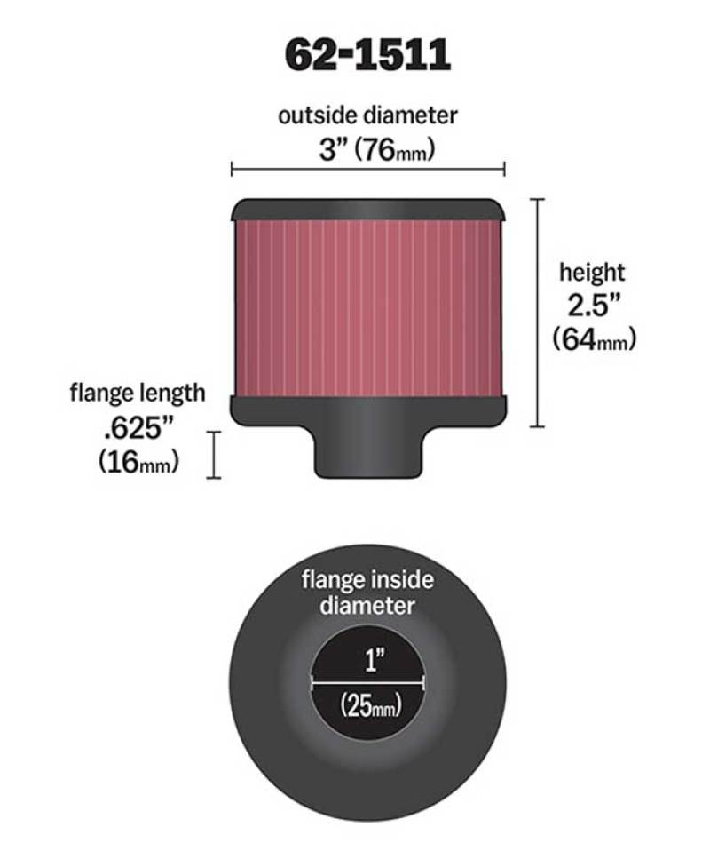 K&N 1in Flange ID x 3in OD x 2.5in Height Clamp On Crankcase Vent Filter K&N Engineering Air Filters - Universal Fit
