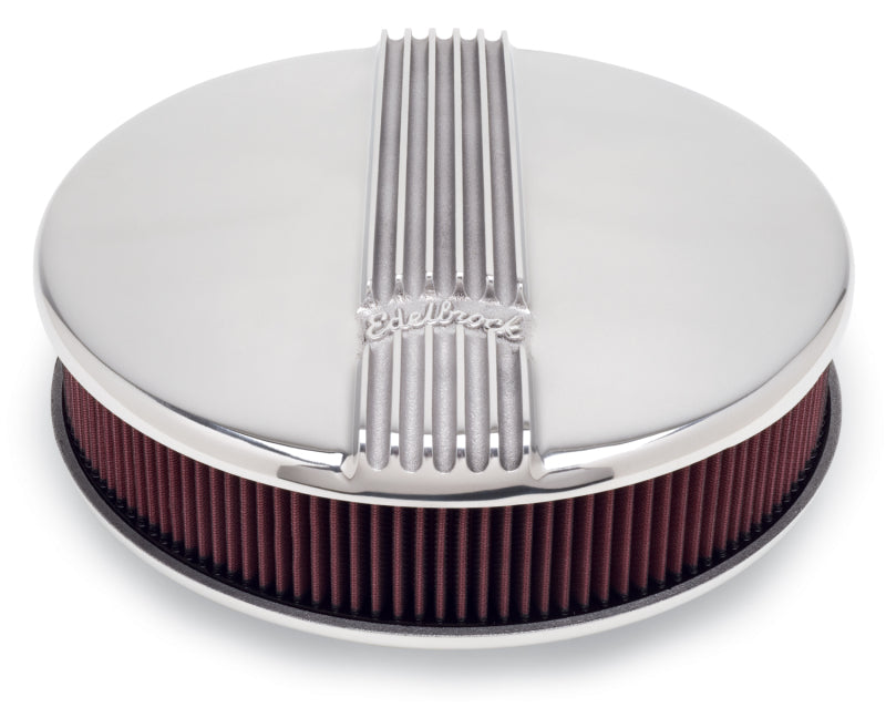 Edelbrock Air Cleaner Classic Series Round Aluminum Top Cloth Element 14In Dia X 3 9In Polished Edelbrock Air Filters - Universal Fit