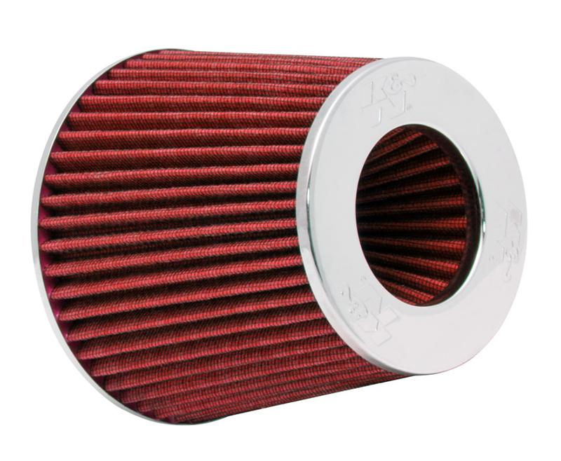 K&N Universal Air Filter Chrome Round Tapered Red - 4in ID x 1.125in L x 5.5in H (Multi Lingual) K&N Engineering Air Filters - Universal Fit