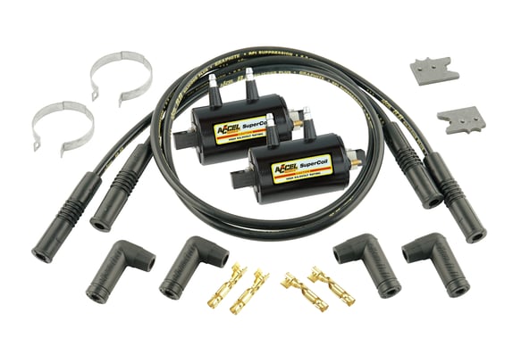 Ignition Coil Kit - Universal Super Coil - 4-Cylinder Inductive - 3.0 Ohms Res - Black 140403K ACCEL Autoparts