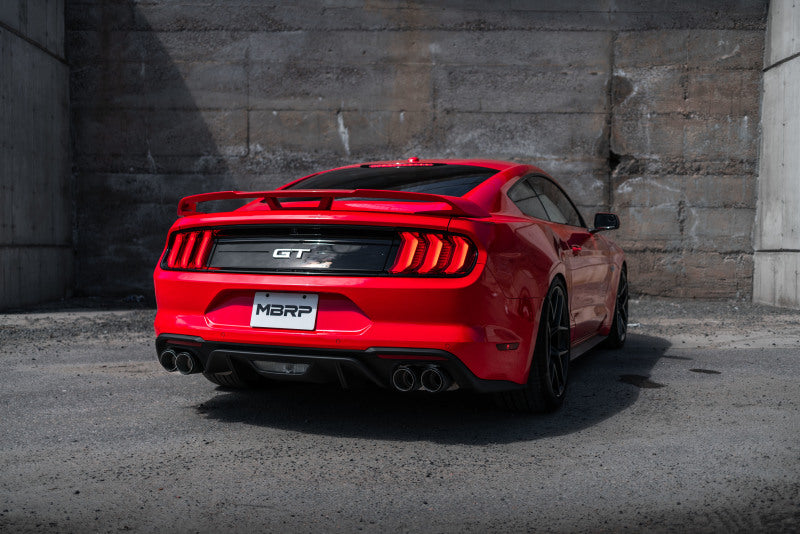 MBRP 18-20 Ford Mustang GT 5.0 w/ Quad Tip Active Exhaust Cat Back Split Rear T304 w/ Carb Fib Tips MBRP Catback