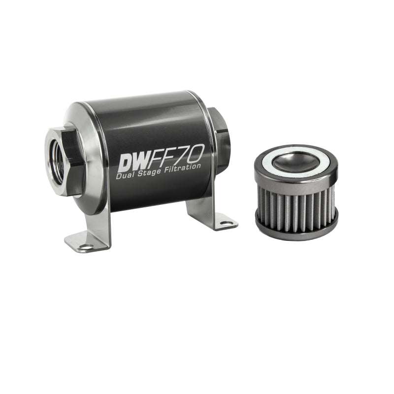 DeatschWerks Stainless Steel 8AN 40 Micron Universal Inline Fuel Filter Housing Kit (70mm) DeatschWerks Fuel Filters