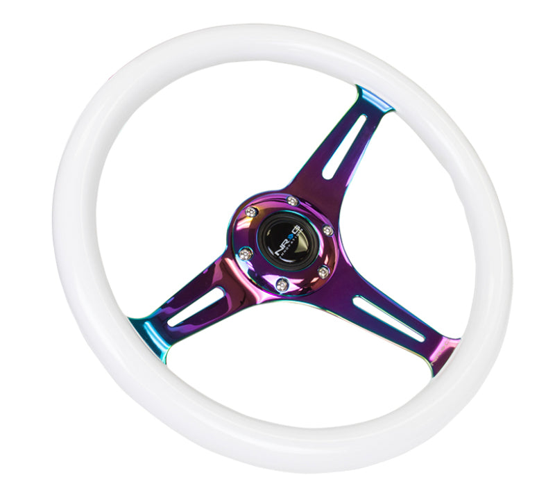 NRG Classic Wood Grain Steering Wheel (350mm) Glow-N-The-Dark Green Grip w/Neochrome 3-Spoke Center NRG Steering Wheels