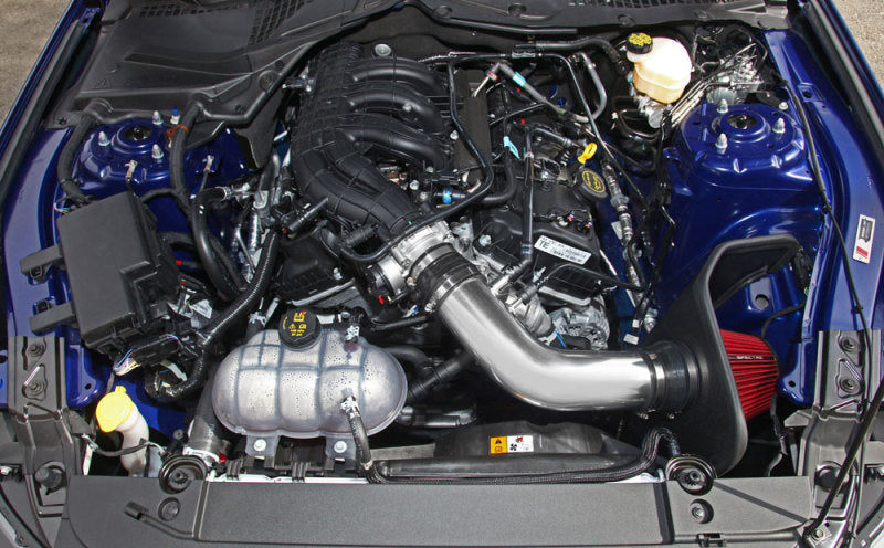 Spectre 15-16 Ford Mustang V6-3.7L F/I Air Intake Kit - Polished w/Red Filter Spectre Cold Air Intakes