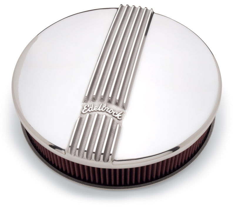 Edelbrock Air Cleaner Classic Series Round Aluminum Top Cloth Element 14In Dia X 3 9In Polished Edelbrock Air Filters - Universal Fit