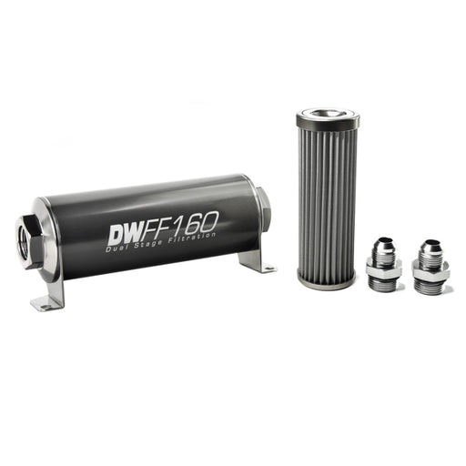 DeatschWerks Stainless Steel 8AN 40 Micron Universal Inline Fuel Filter Housing Kit (160mm) DeatschWerks Fuel Filters