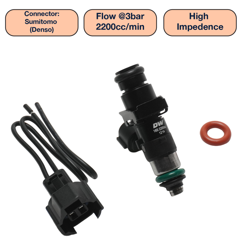 DeatschWerks Universal 2200cc Single Fuel Injector / 48mm Length / 14mm O-Ring Seals DeatschWerks Fuel Injectors - Single