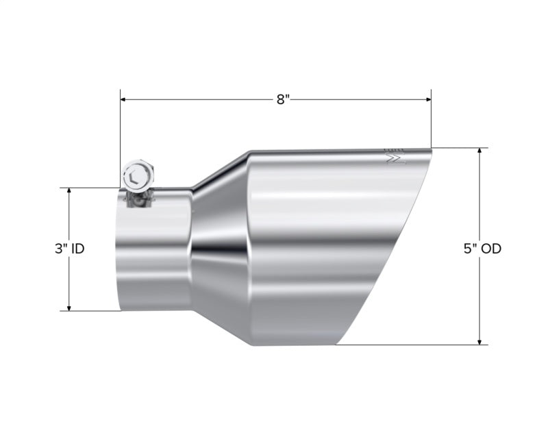 MBRP Universal T304 Stainless Steel Tip 3on ID / 5in OD Out / 8in Length Angle Cut Dual Wall MBRP Tips