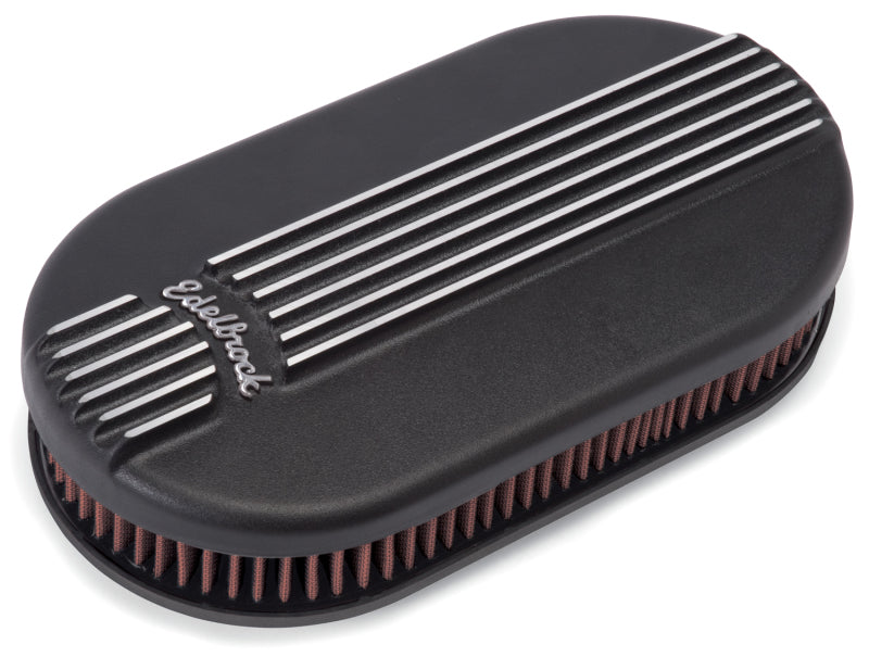 Edelbrock Air Cleaner Classic Series Oval Aluminum Top Cloth Element 17 5In X 9 35In X 3 9In Black Edelbrock Air Filters - Universal Fit