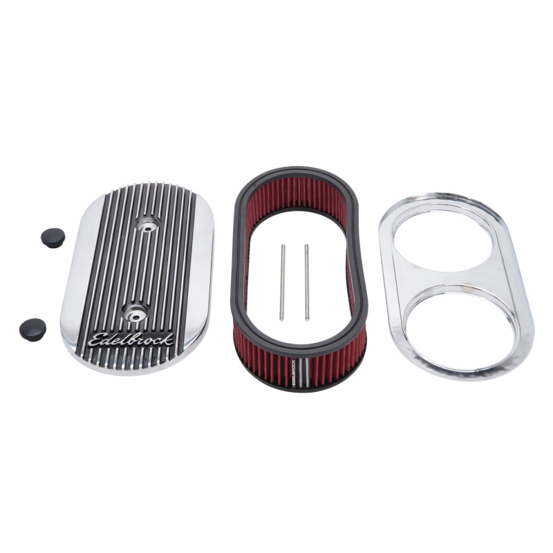Edelbrock Air Cleaner Elite II Oval Dual-Quad Carbs 2 5In Red Element Polished Edelbrock Air Filters - Universal Fit
