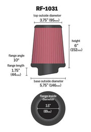 K&N Round Tapered Universal Air Filter 3.5in Flange ID / 5.75in Base OD / 3.75in Top OD / 6in H K&N Engineering Air Filters - Universal Fit