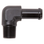 Edelbrock Hose End 90-Degree 3/8In NPT to 1/2In Barb Black Anodize Edelbrock Fittings