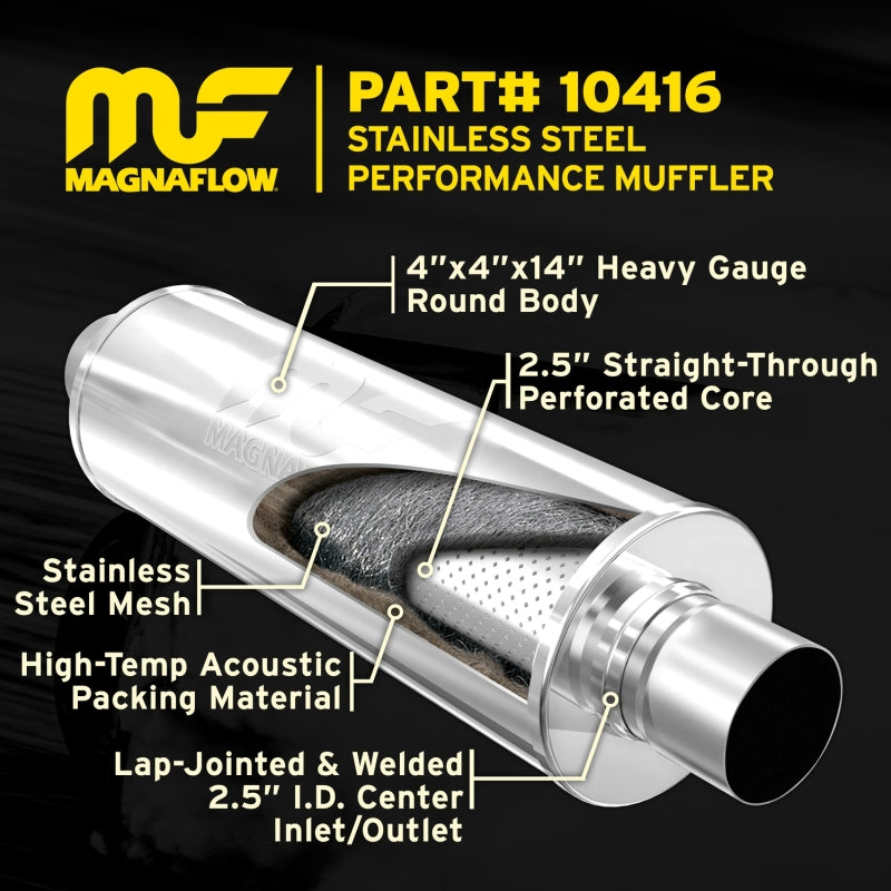MagnaFlow Muffler Mag SS 14X4X4 2.5X2.5 Magnaflow Muffler
