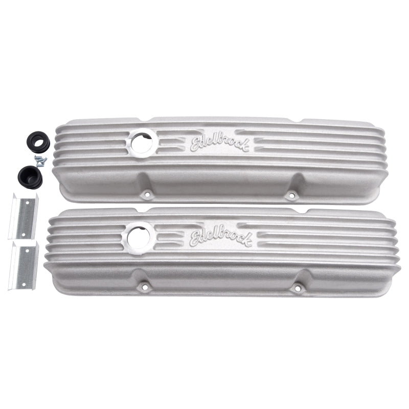 Edelbrock Valve Cover Classic Series Chevrolet 1959-1986 262-400 CI V8 w/ Breather Holes Satin Edelbrock Valve Covers