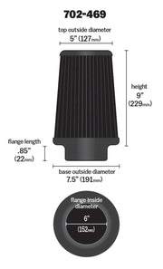 Airaid Universal Air Filter - Cone 6 x 7 1/4 x 5 x 9 - Blue SynthaMax Airaid Air Intake Components