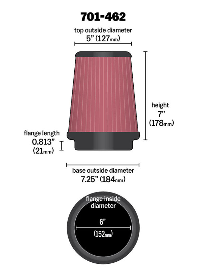 Airaid Universal Air Filter - Cone 6 x 7-1/4 x 5 x 7 Airaid Air Intake Components