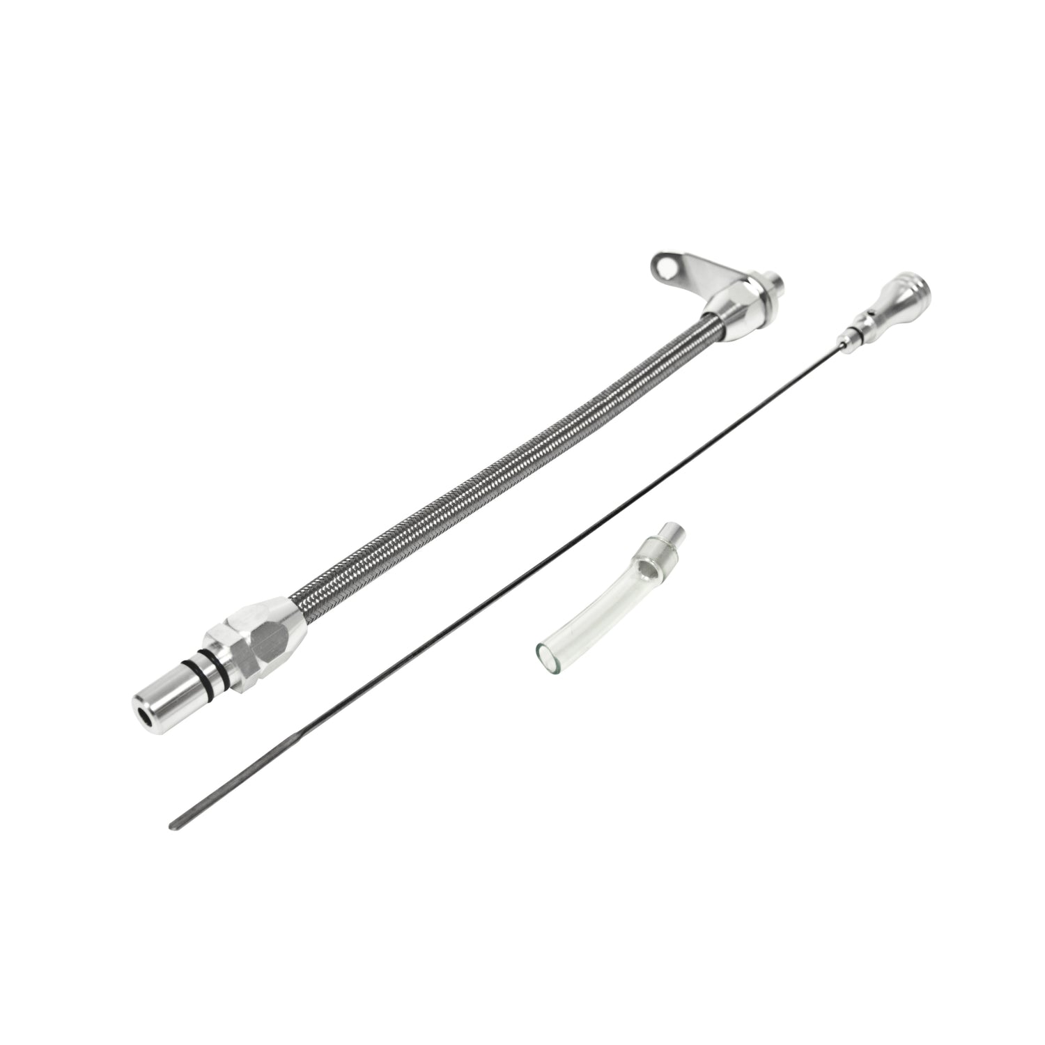 B&M Auto Transmission Dipstick & Tube - Billet Aluminum/Stainless Steel Braided