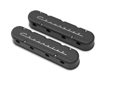 Holley 2-Piece "Chevrolet" Script Valve Cover- Gen III/IV LS - Satin Black Machined 241-177 Holley Autoparts