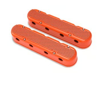 Holley 2-Piece Finned Valve Cover - Gen III/IV LS - Factory Orange Machined 241-183 Holley Autoparts