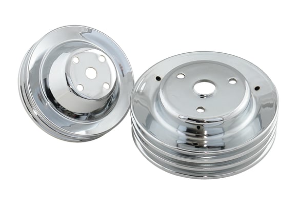 Mr. Gasket Chrome Pulley Set - Double Groove Upper, Triple Groove Lower