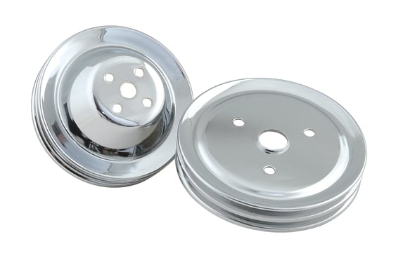 Mr. Gasket Chrome Pulley Set - Two Groove Upper & Lower Pulleys