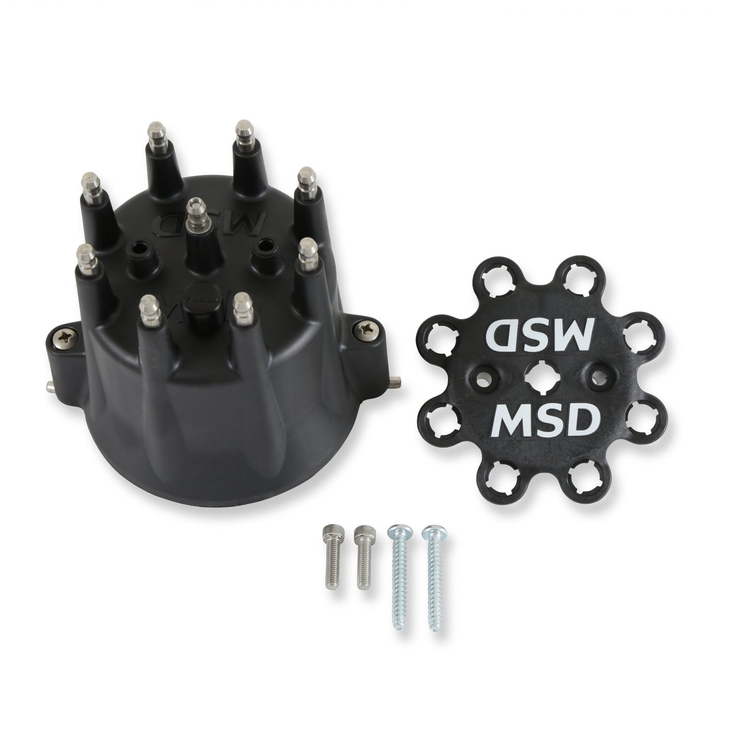 MSD Distributor Cap - V8 - HEI Terminals - Black - Spark Plug Wire Retainer MSD Autoparts