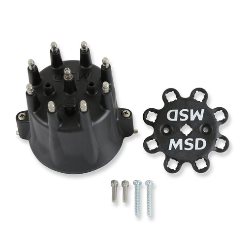 MSD Distributor Cap - V8 - HEI Terminals - Black - Spark Plug Wire Retainer MSD Autoparts