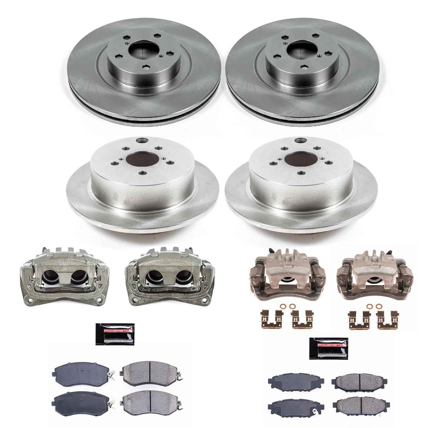 PowerStop Z17 Evolution Plus Stock Replacement Brake Kits with Calipers for 2016-2017 CROSSTREK, 2014-2018 FORESTER, 2013-2015 XV CROSSTREK - KCOE6762