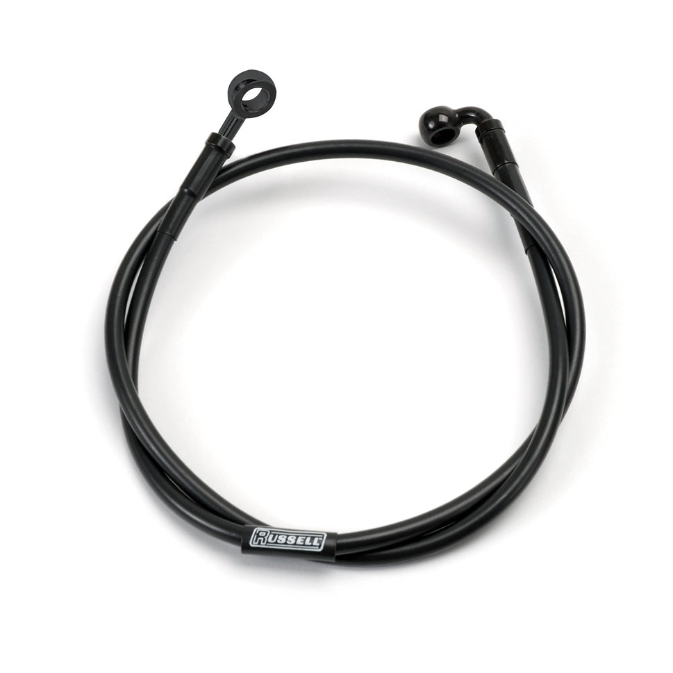 Russell ProSwivel Brake Hose Kit, Straight 7/16 Inch ID Banjo x 10mm ID 90 Degree Banjo Inch 42 Inch Length, Black
