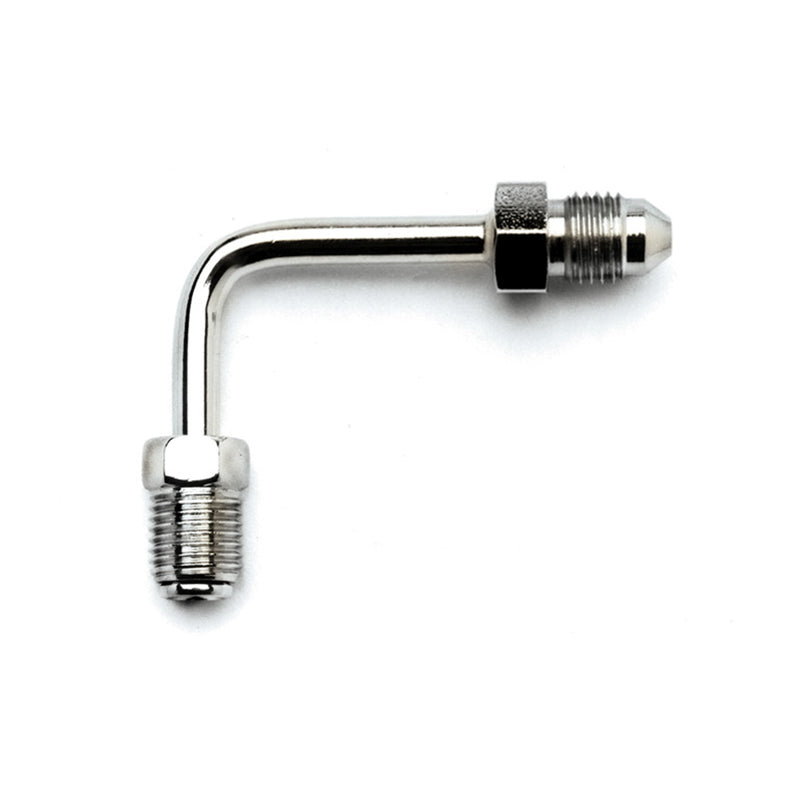 Russell 3AN x 3/8 Inch x -24 Inverted Flare 90 Degree Short Apapter Fitting With Chrome Finish EDELBROCK Autoparts