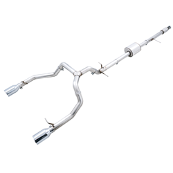 AWE Tuning 4th Gen GM 1500 5.3L 0FG Catback Split Rear Exit (Flat Bumper) - Quad Chrome Tips 3015-32205